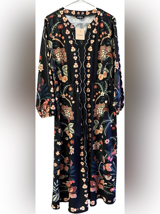 BloomChic Dresses & Skirts - BloomChic Black Floral Midi Dress with Multicolor Print